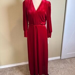 INC International Concepts Velvet Faux-Wrap Dress Fire red